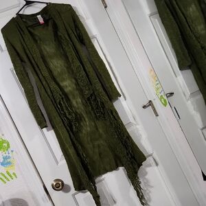 No Boundaries Green Fringe Knit Sweater Cardigan